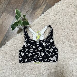 Victoria's Secret PINK Ultimate Small Floral Neon Yellow Lace Up Sports Bra